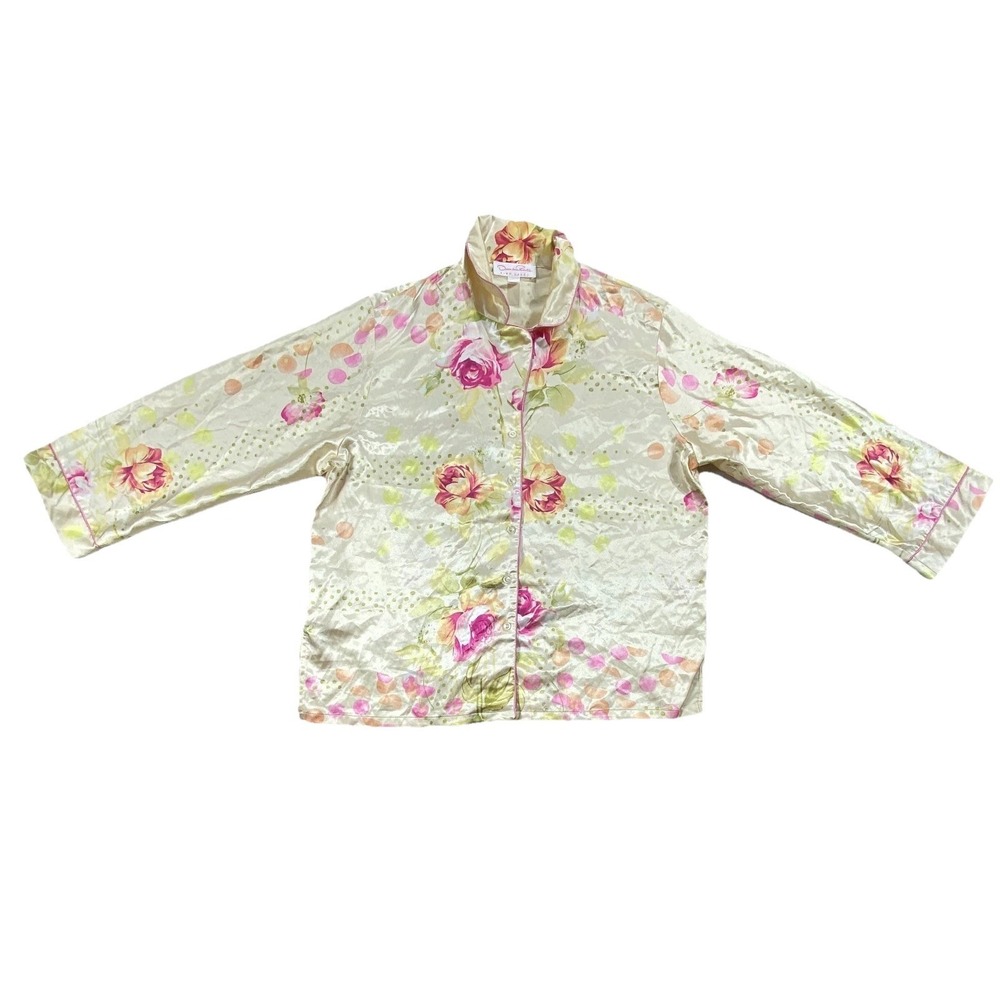 Oscar de la Renta Pink Label Pajama Top Womens Large Multicolor Floral Sleepwear